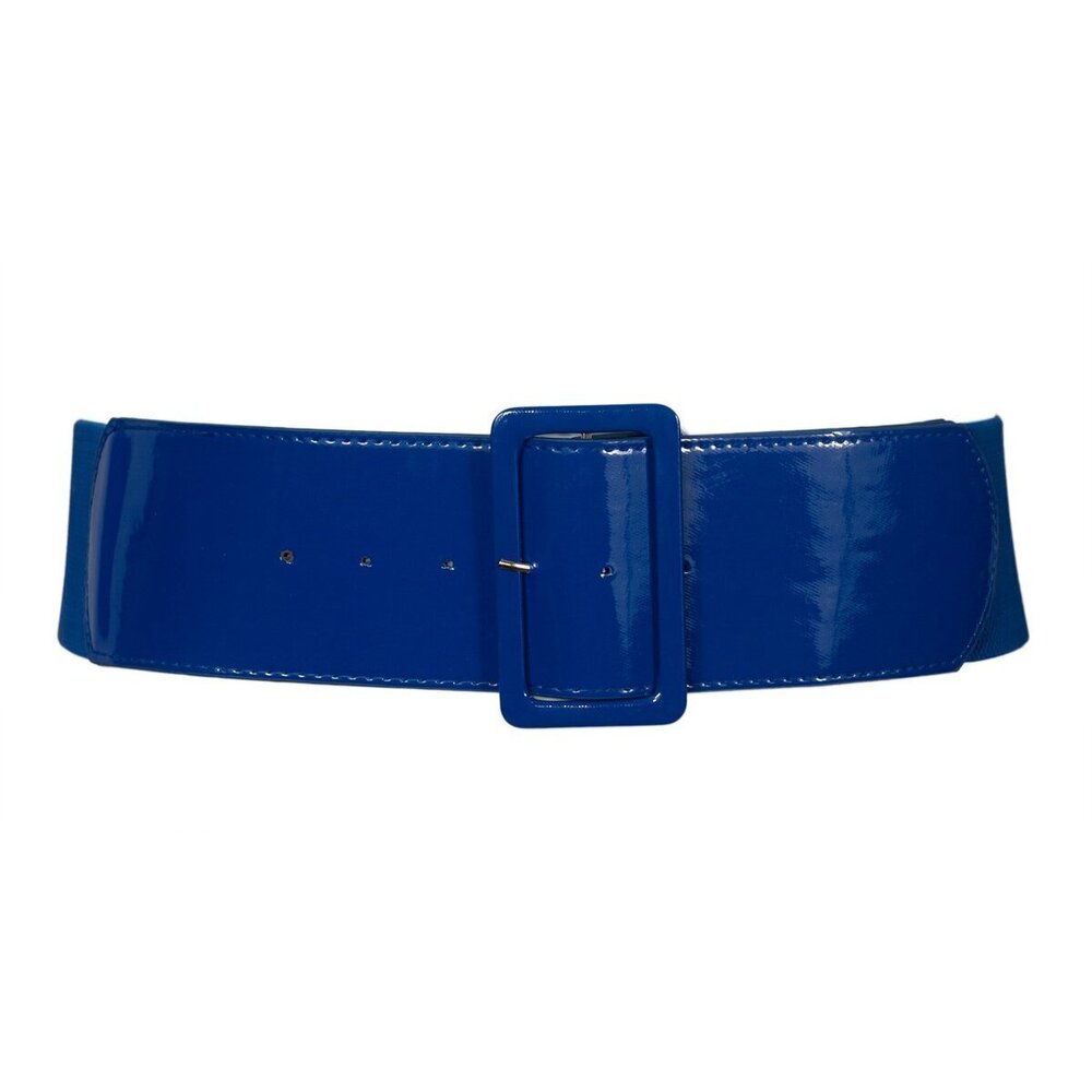 7571 Evogues Plus Size Wide Patent Leather Fashion Belt Navy- One